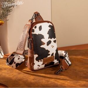 Wrangler Cow Print Crossbody Sling Chest Bag - Brown